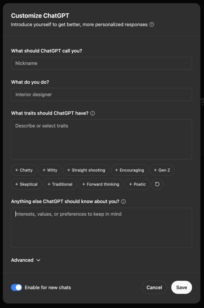 Setup Customize ChatGPT